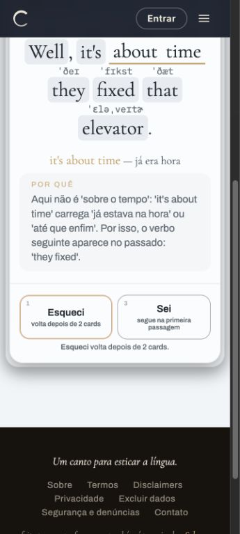 Céu Canto contextual feedback screen